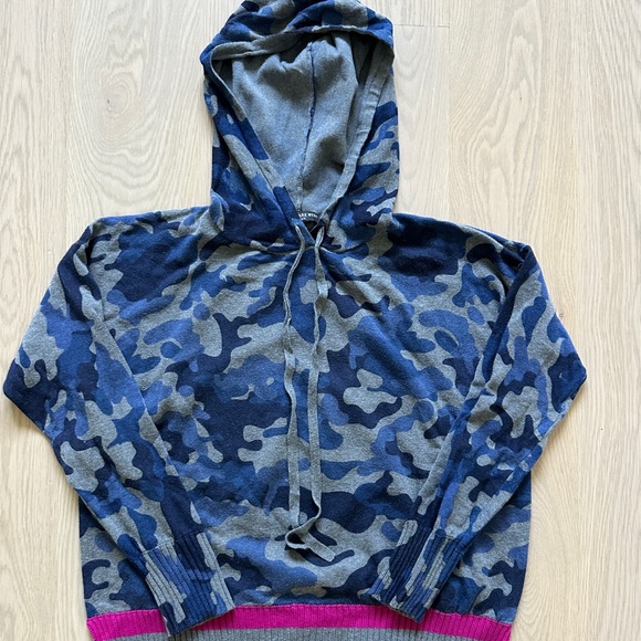 Central Park West Sweaters - Central Park West Blue and Grey Camo Hooded Sweater